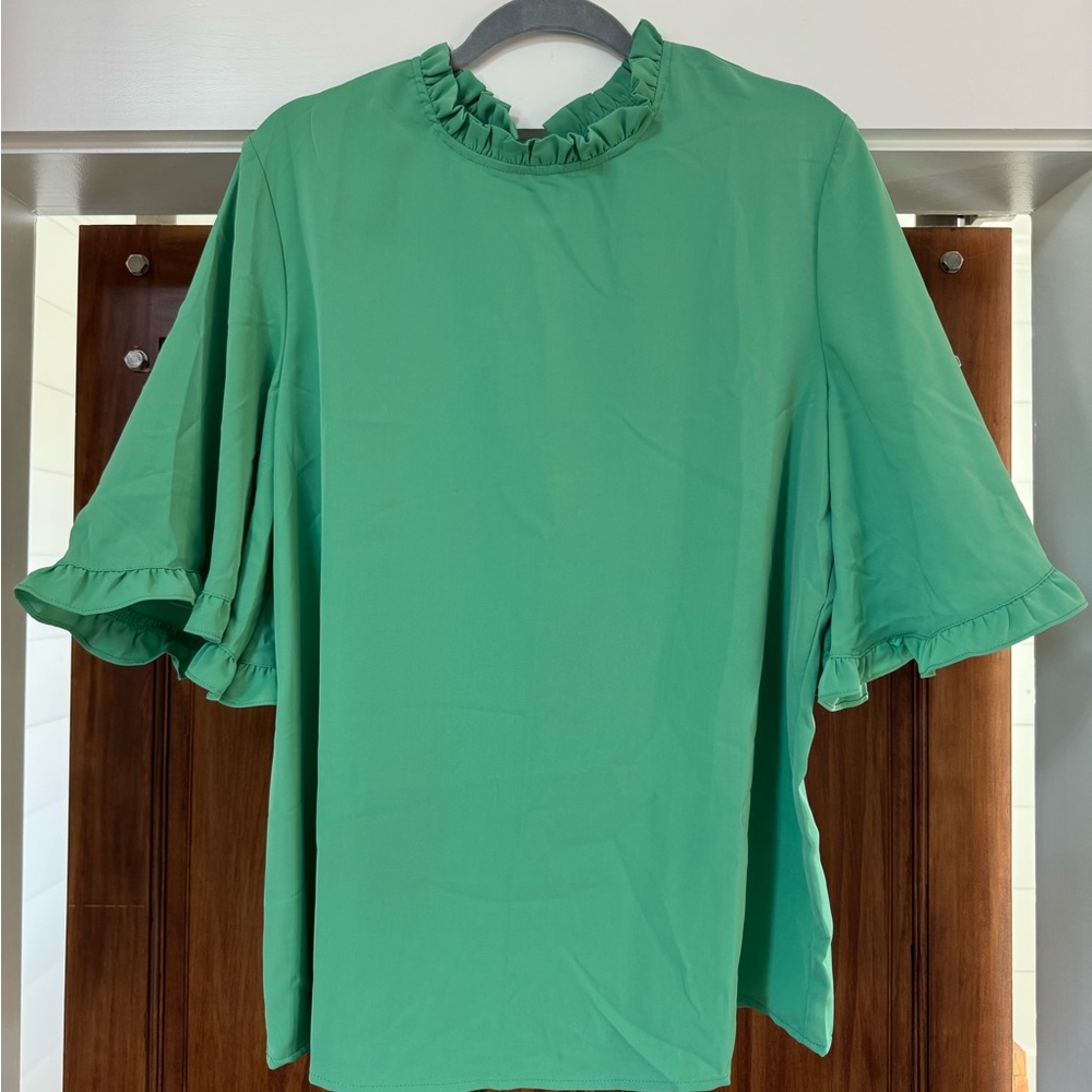 SHEIN Green Ruffle Trim Blouse